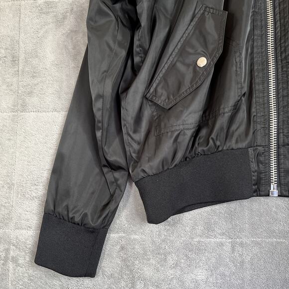 Free People Jacket Womens Medium Black Satin Midnight Bomber Zip Up Embroidered - Picture 3 of 12